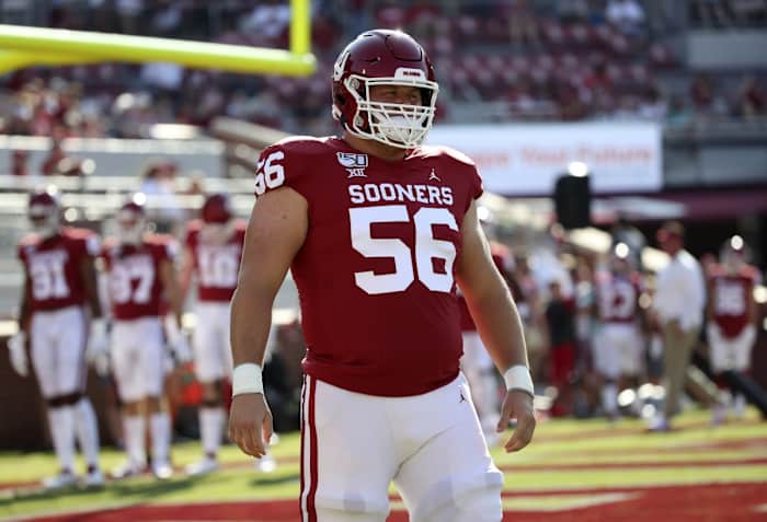 Sep 7, 2019; Norman, OK, USA; Oklahoma Sooners offensive lineman Creed Humphrey (56) before the game against the South Dakota Coyotes at Gaylord Family - Oklahoma Memorial Stadium. Mandatory Credit: Kevin Jairaj-USA TODAY Sports